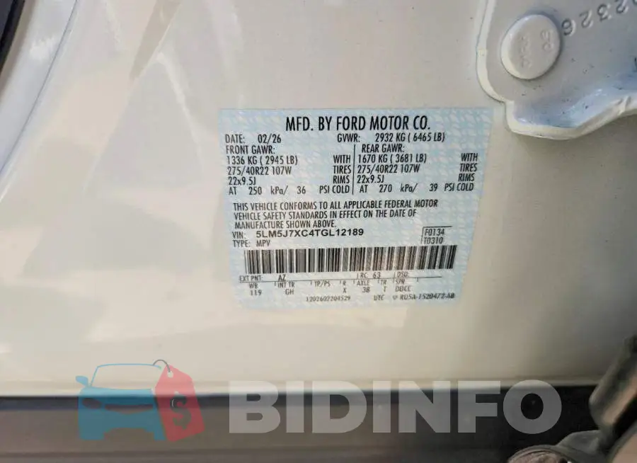 5LM5J7XC4TGL12189 Photo# 12