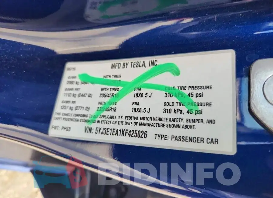 5YJ3E1EA1KF425026 Photo# 12