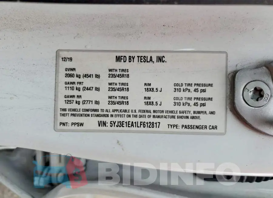 5YJ3E1EA1LF612817 Photo# 12
