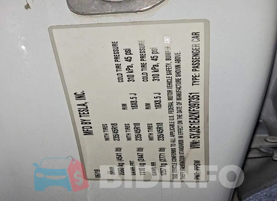 5YJ3E1EA2KF397351 Photo# 12