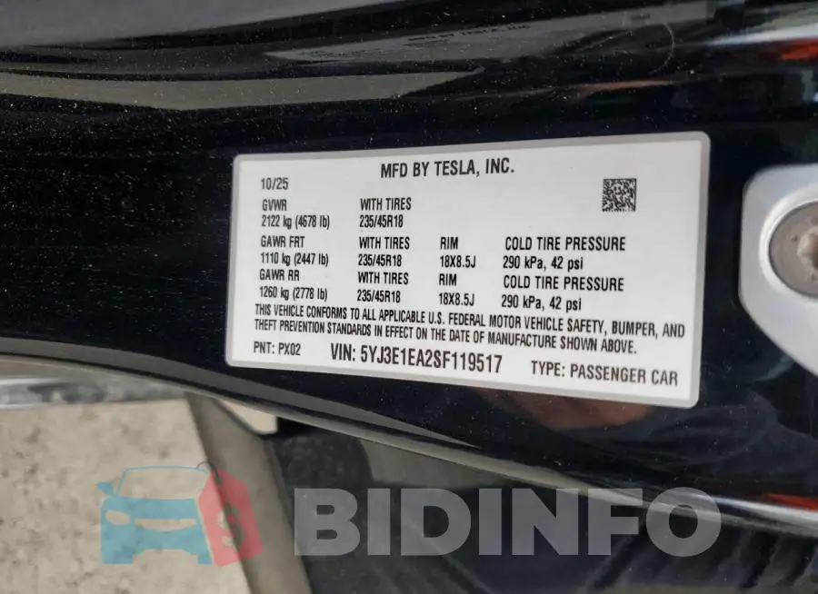 5YJ3E1EA2SF119517 Photo# 12
