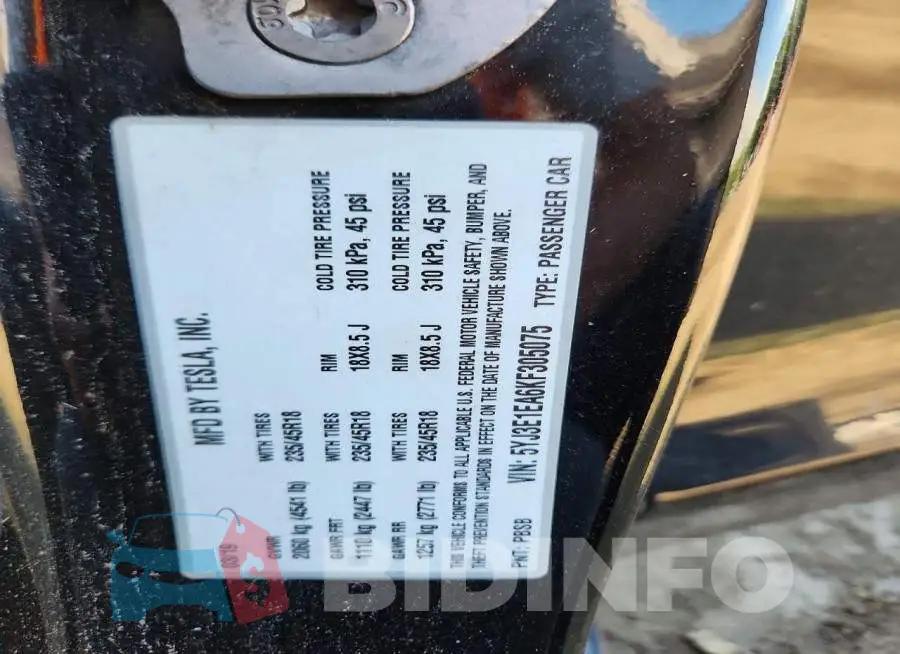5YJ3E1EA6KF305075 Photo# 12