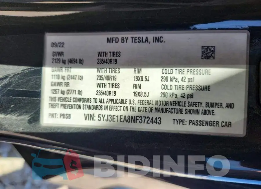 5YJ3E1EA8NF372443 Photo# 12