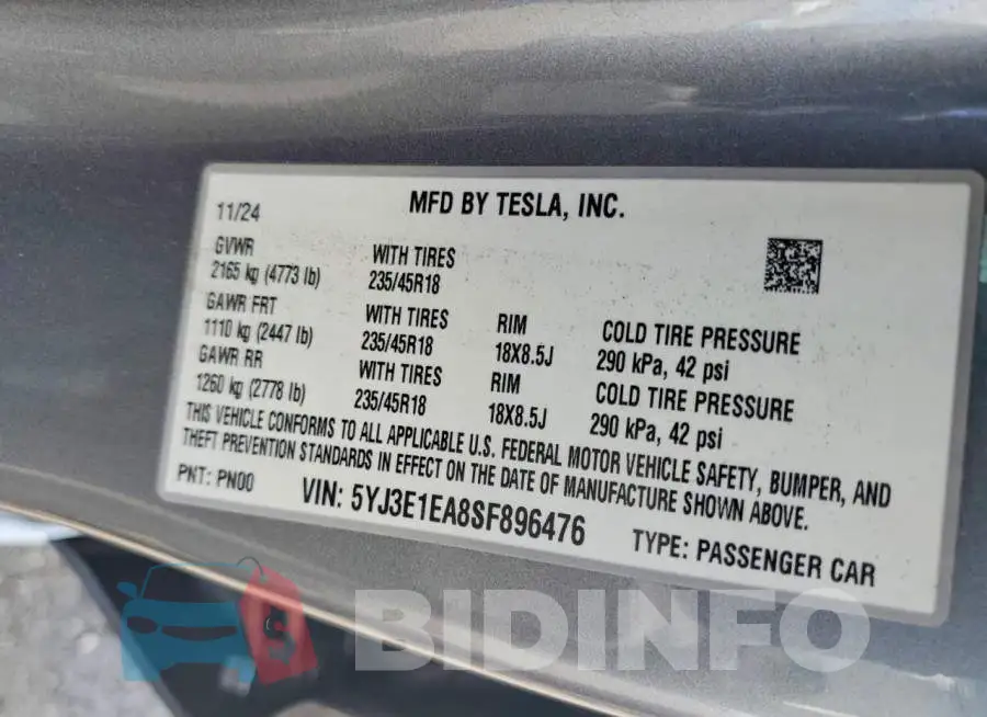 5YJ3E1EA8SF896476 Photo# 12