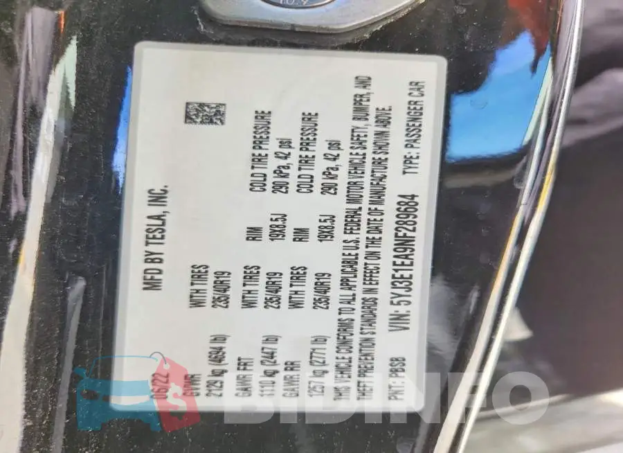 5YJ3E1EA9NF289684 Photo# 12