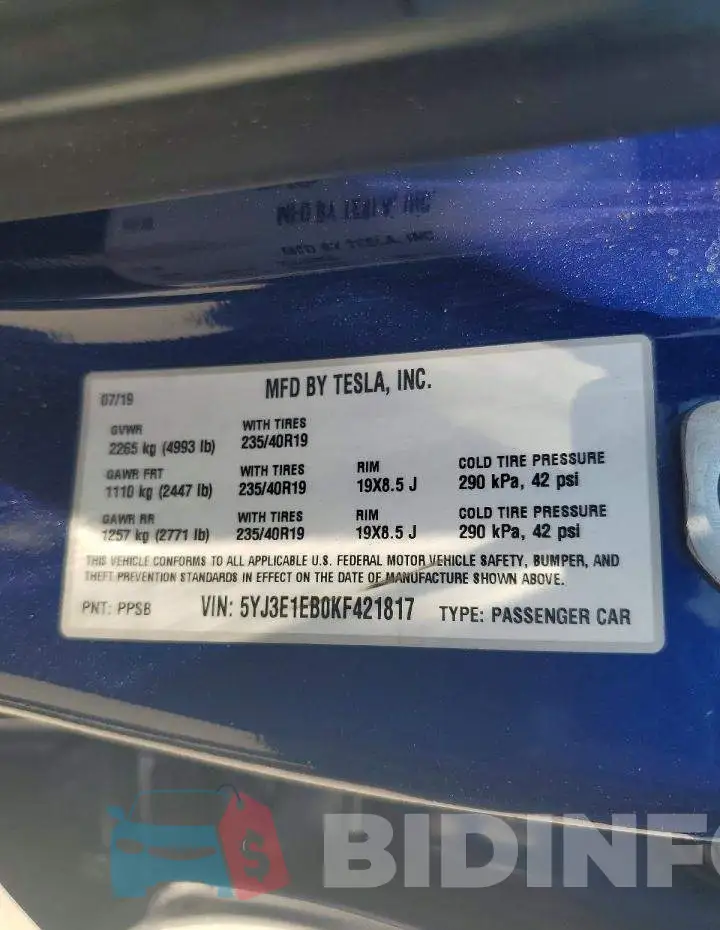5YJ3E1EB0KF421817 Photo# 12