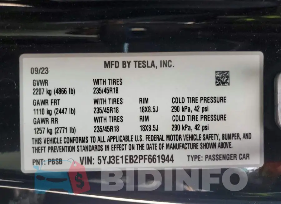 5YJ3E1EB2PF661944 Photo# 13