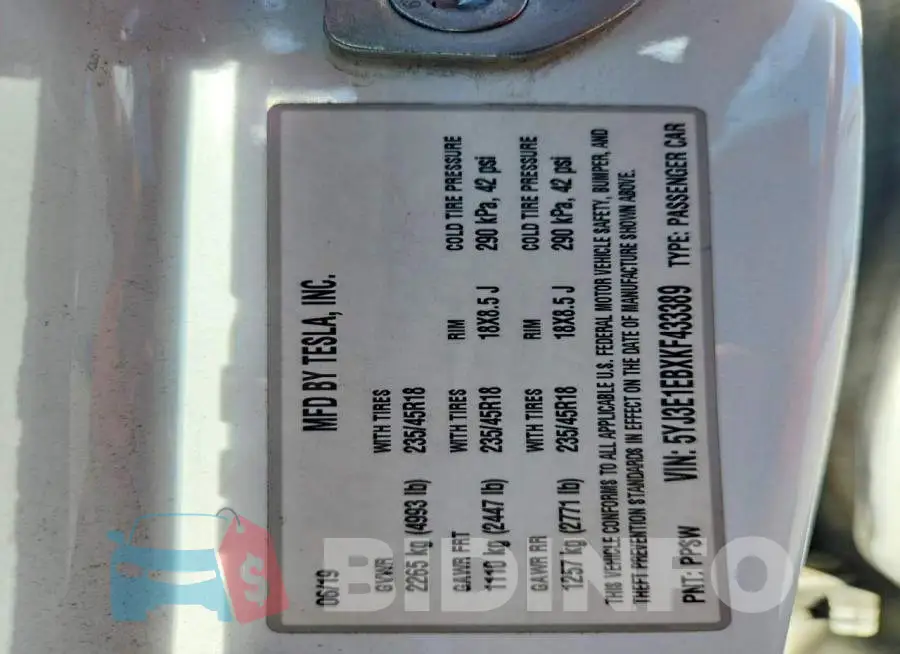 5YJ3E1EBXKF433389 Photo# 12