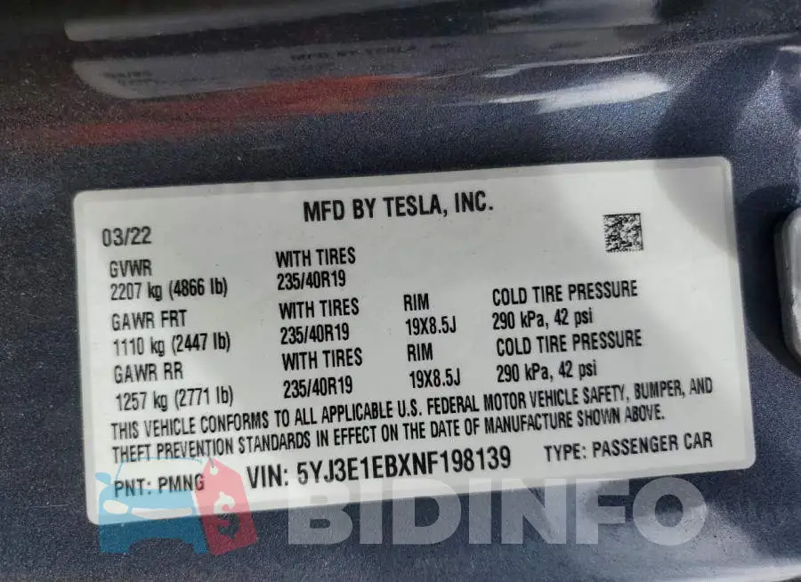 5YJ3E1EBXNF198139 Photo# 13
