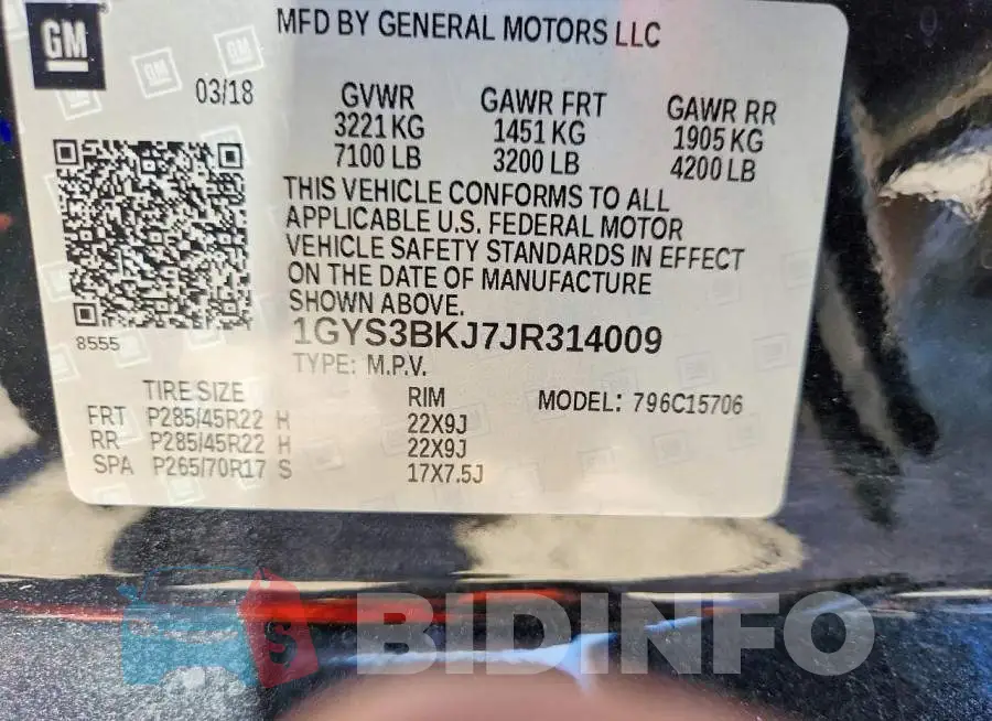 1GYS3BKJ7JR314009 Photo# 12
