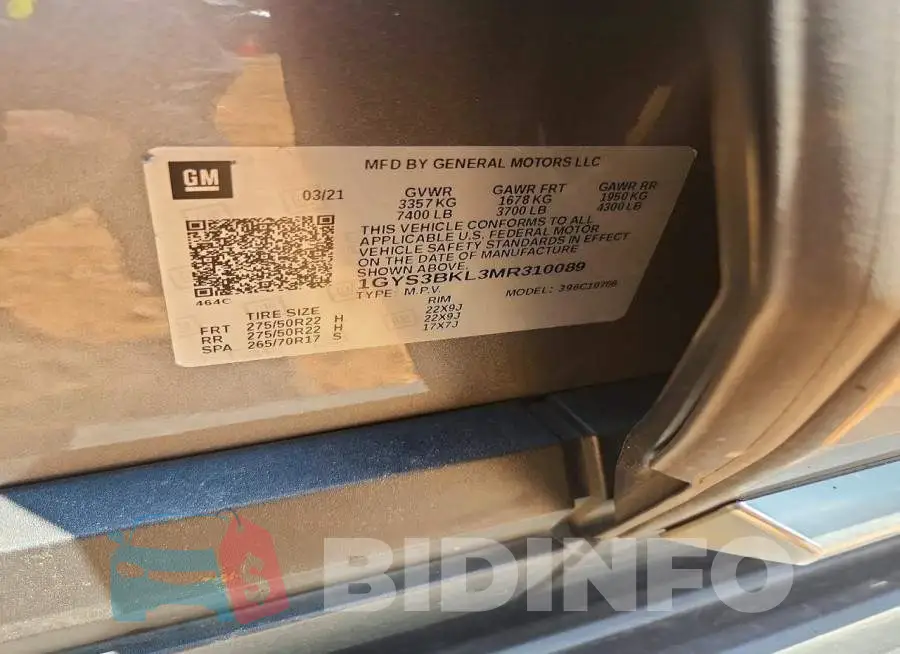 1GYS3BKL3MR310089 Photo# 12