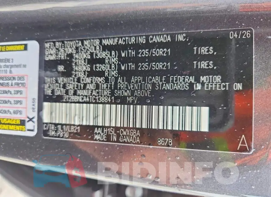 2T2BBMCA4TC138841 Photo# 13