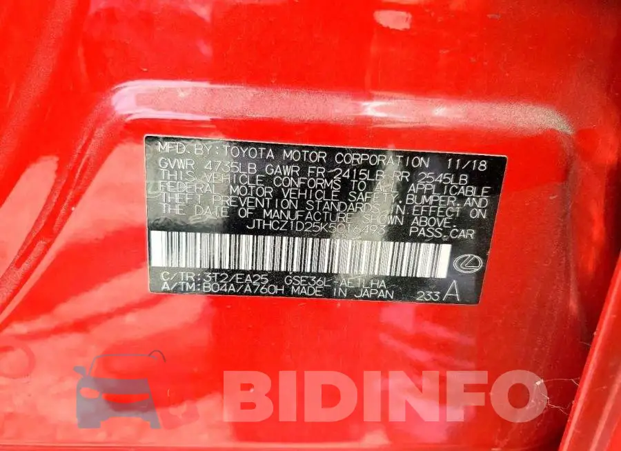 JTHCZ1D25K5016493 Photo# 12