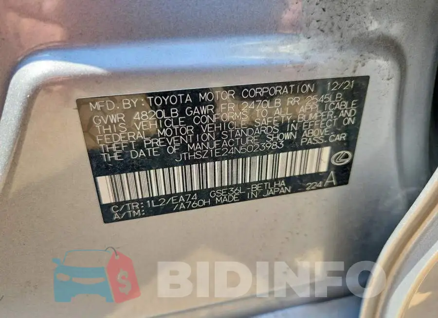 JTHSZ1E24N5023983 Photo# 12
