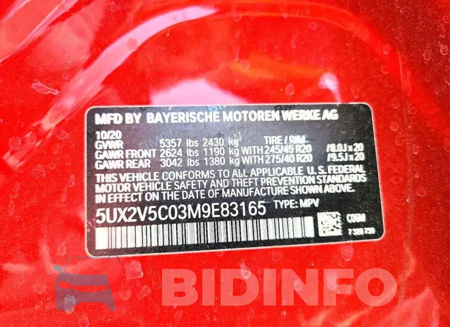 5UX2V5C03M9E83165 Photo# 12