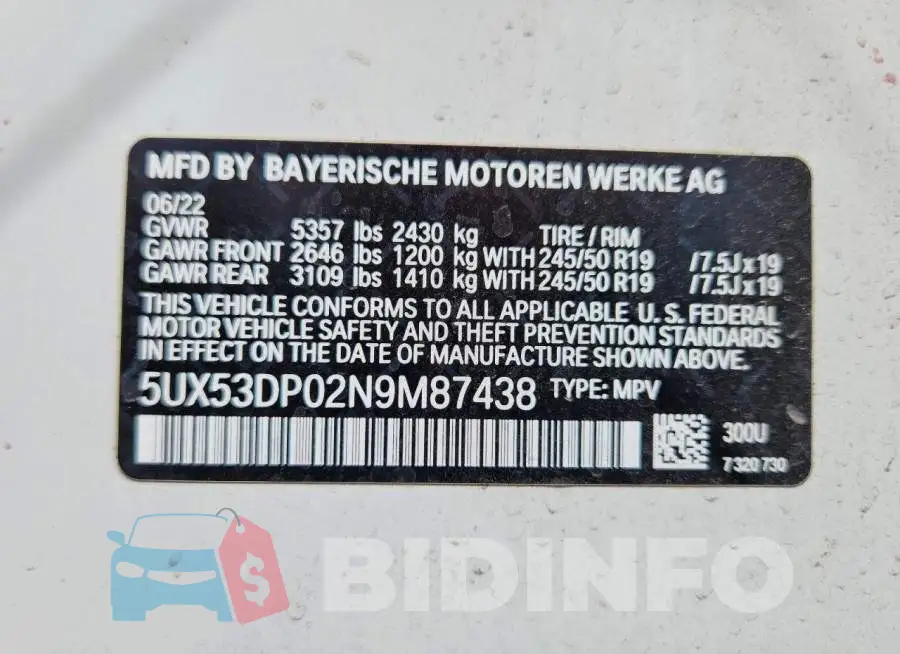 5UX53DP02N9M87438 Photo# 14