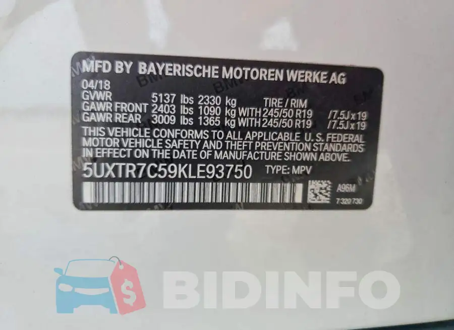 5UXTR7C59KLE93750 Photo# 13