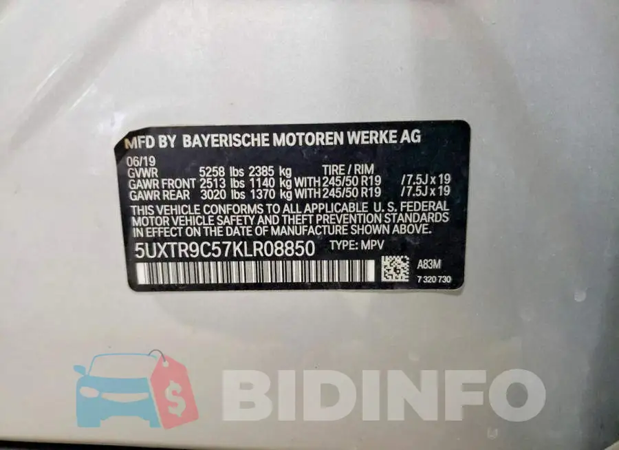 5UXTR9C57KLR08850 Photo# 13