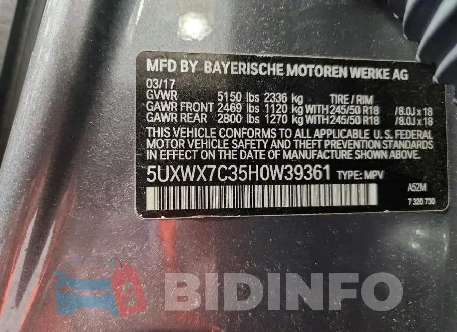 5UXWX7C35H0W39361 Photo# 14