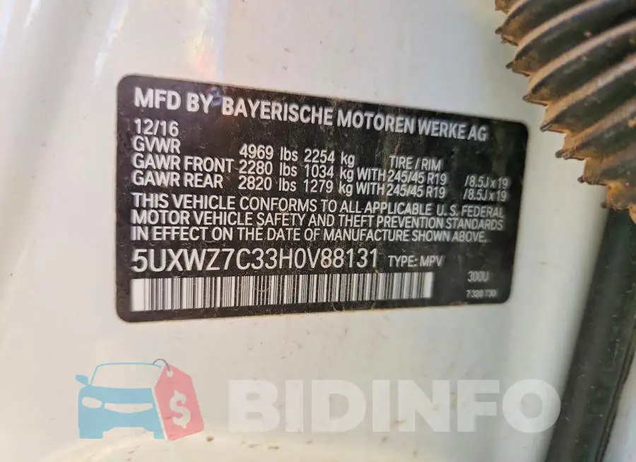 5UXWZ7C33H0V88131 Photo# 12
