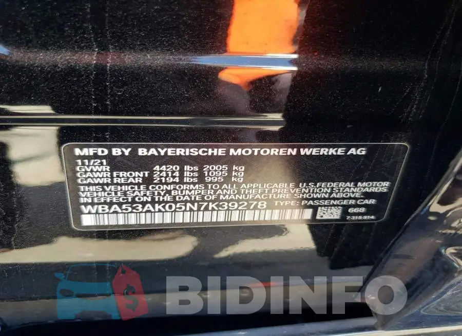WBA53AK05N7K39278 Photo# 12