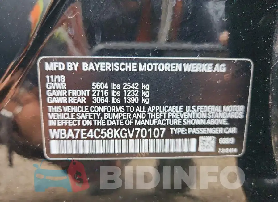 WBA7E4C58KGV70107 Photo# 12