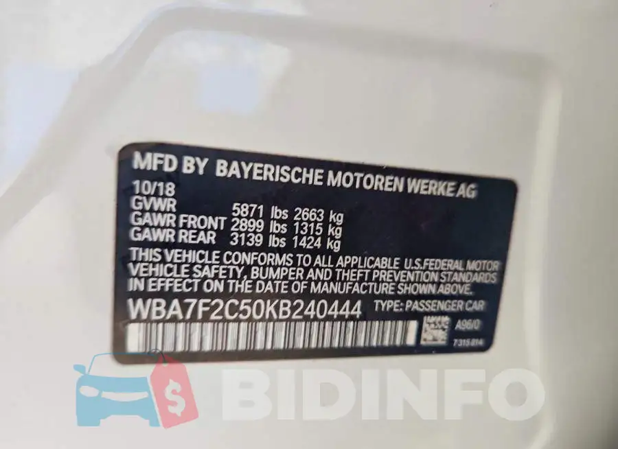 WBA7F2C50KB240444 Photo# 12