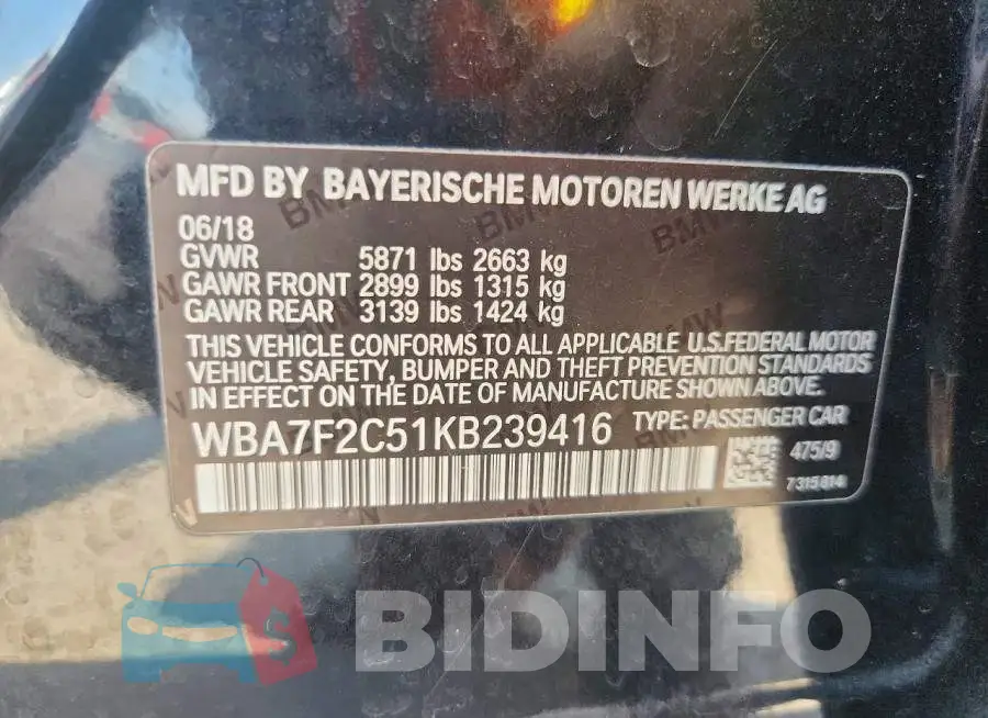 WBA7F2C51KB239416 Photo# 12