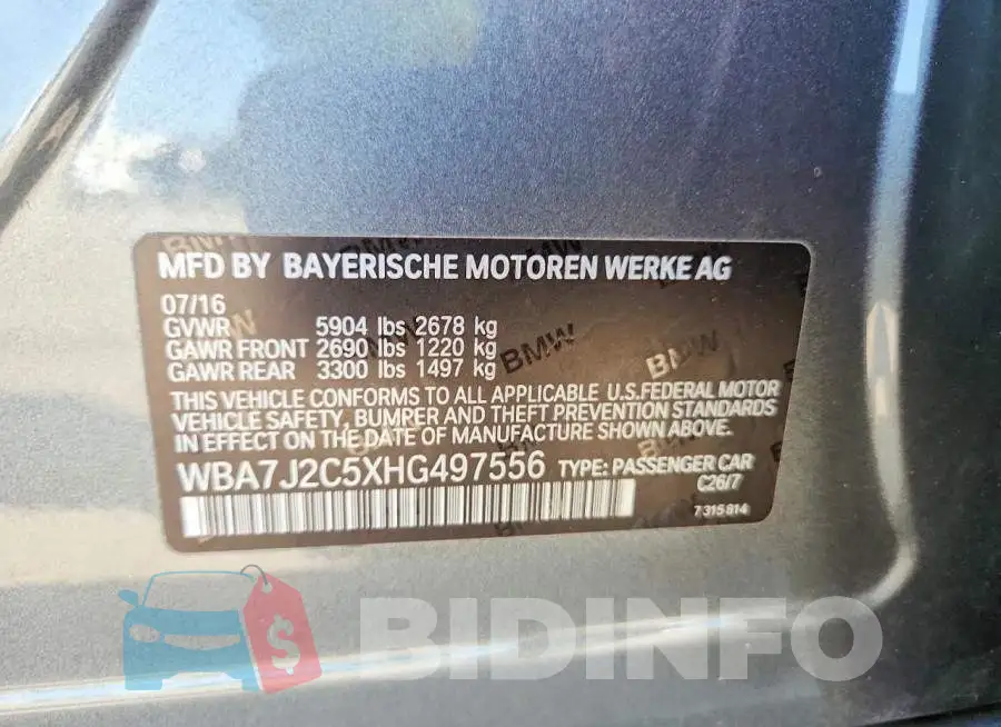 WBA7J2C5XHG497556 Photo# 12