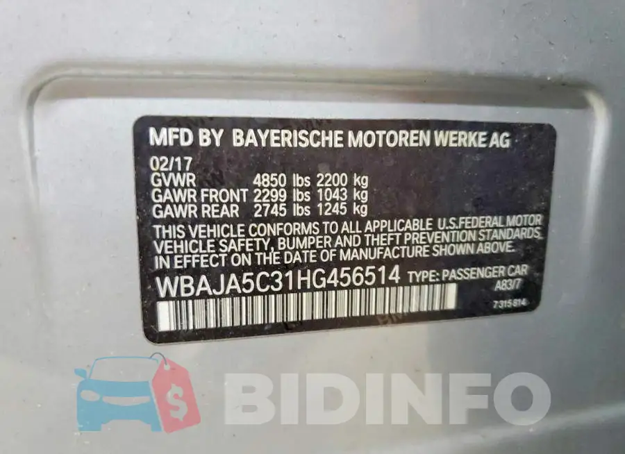 WBAJA5C31HG456514 Photo# 12