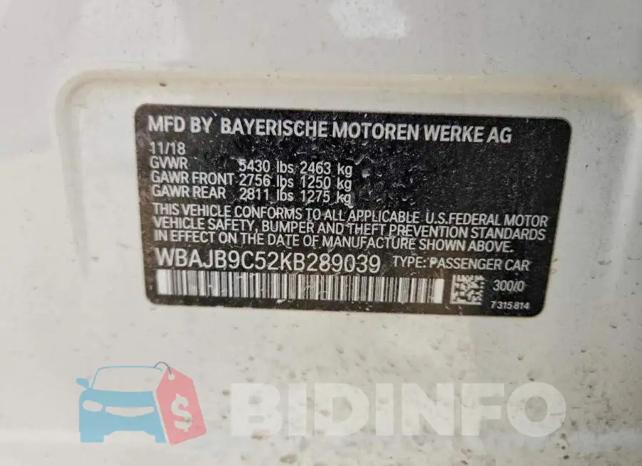 WBAJB9C52KB289039 Photo# 12