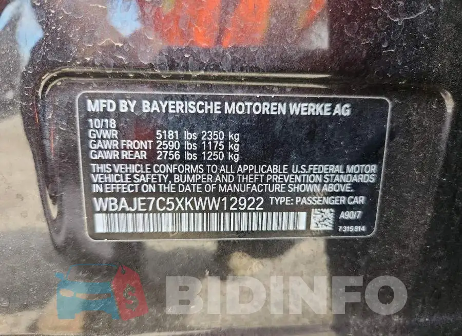 WBAJE7C5XKWW12922 Photo# 13