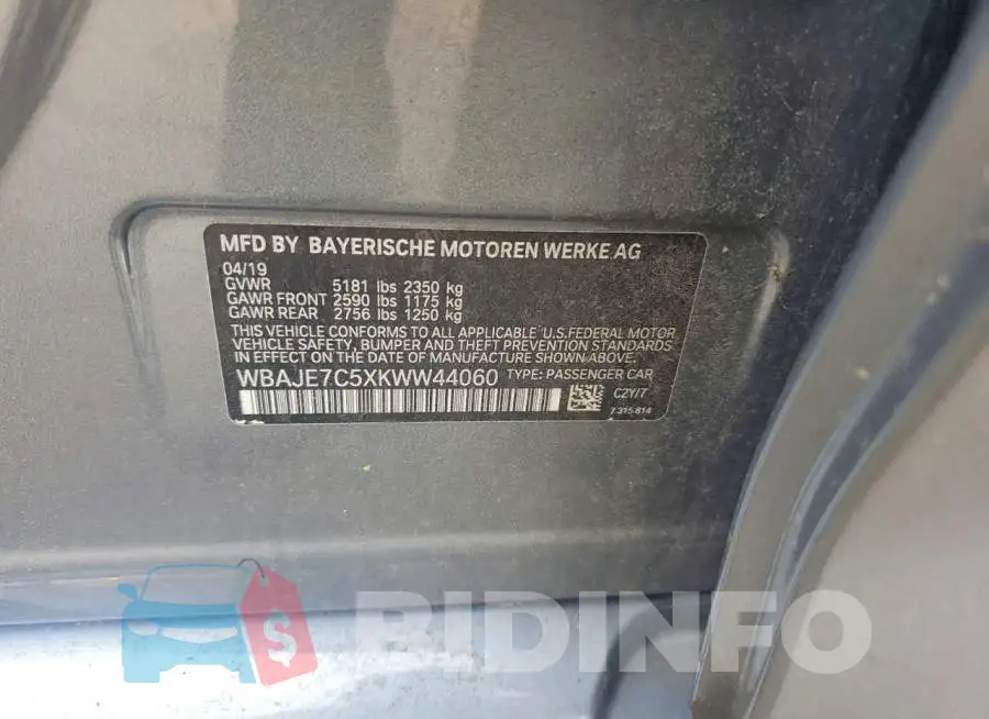 WBAJE7C5XKWW44060 Photo# 12