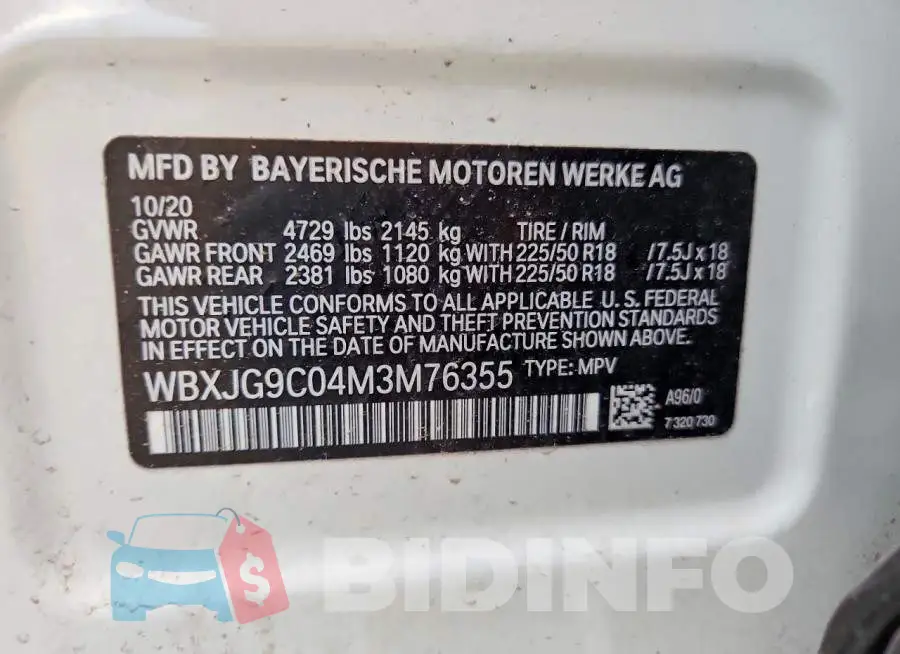 WBXJG9C04M3M76355 Photo# 13