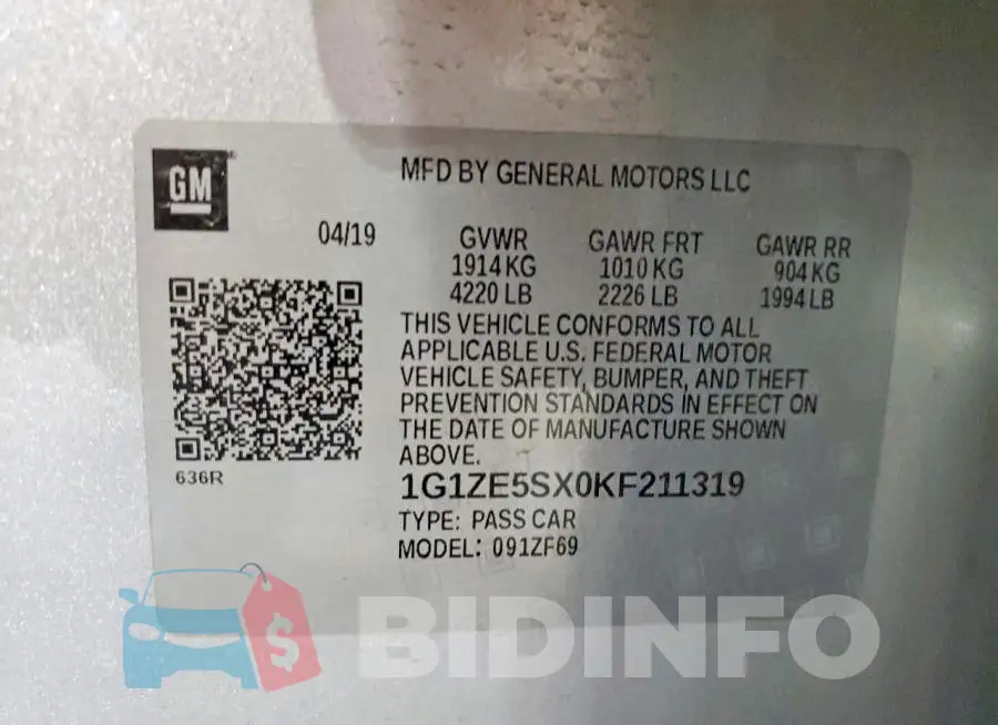 1G1ZE5SX0KF211319 Photo# 12