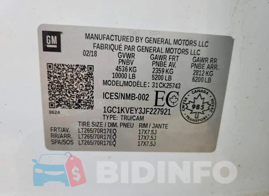 1GC1KVEY3JF227921 Photo# 12