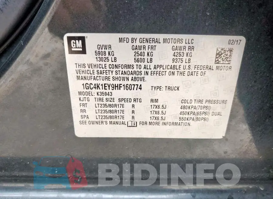 1GC4K1EY9HF160774 Photo# 13