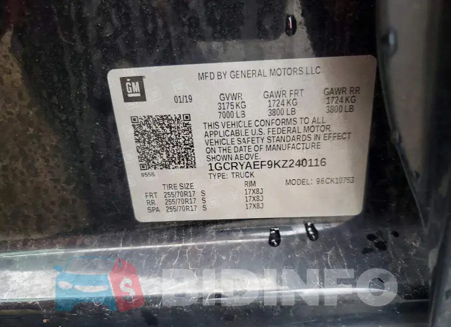 1GCRYAEF9KZ240116 Photo# 12