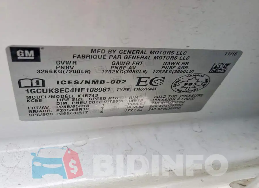1GCUKSEC4HF108981 Photo# 13