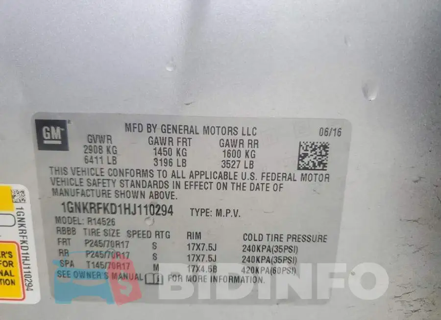 1GNKRFKD1HJ110294 Photo# 13