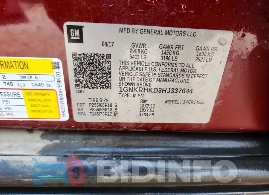 1GNKRHKD3HJ337644 Photo# 13