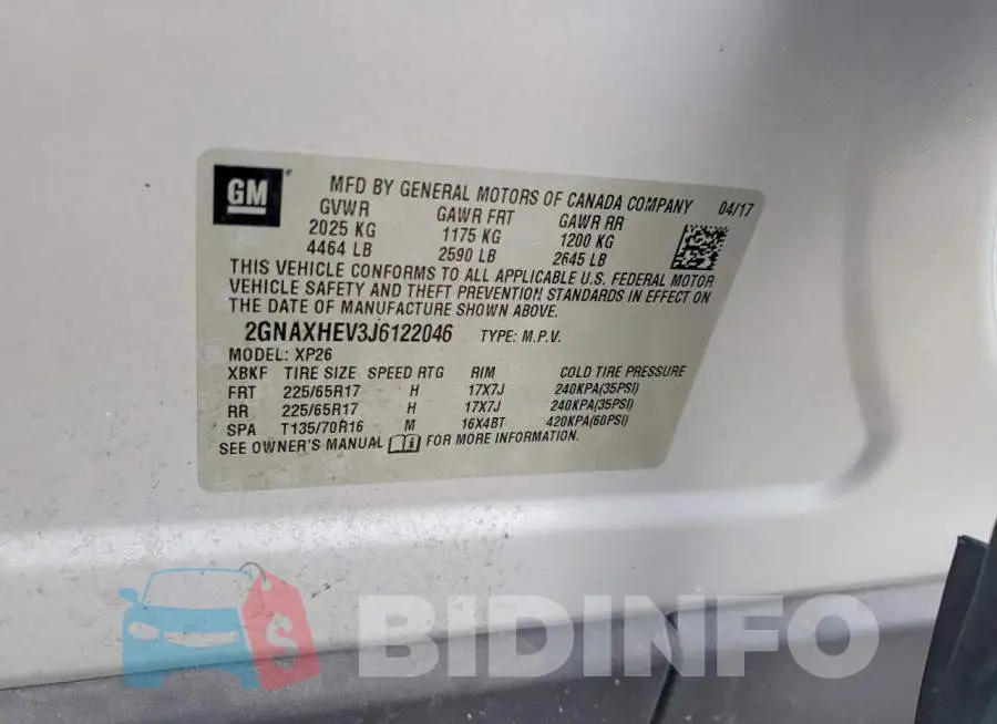 2GNAXHEV3J6122046 Photo# 13