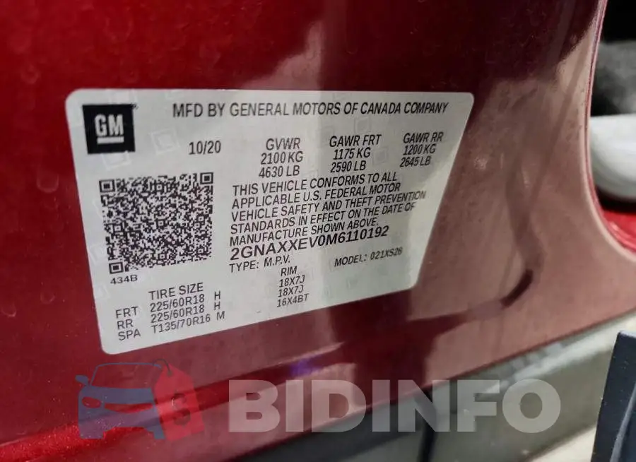 2GNAXXEV0M6110192 Photo# 13