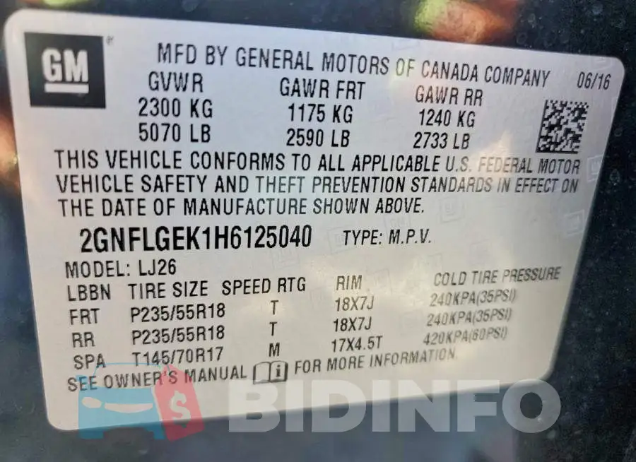 2GNFLGEK1H6125040 Photo# 14