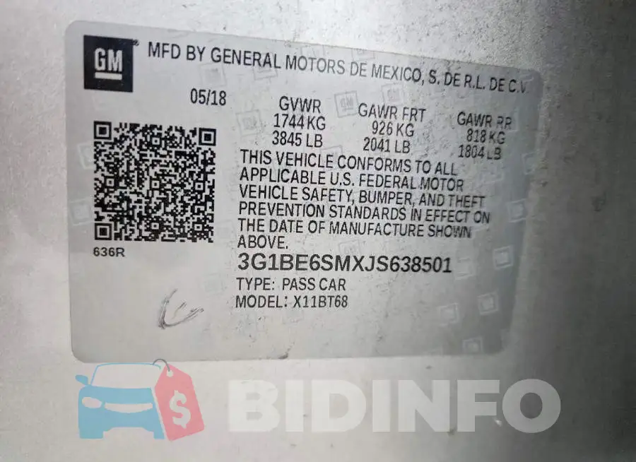 3G1BE6SMXJS638501 Photo# 12