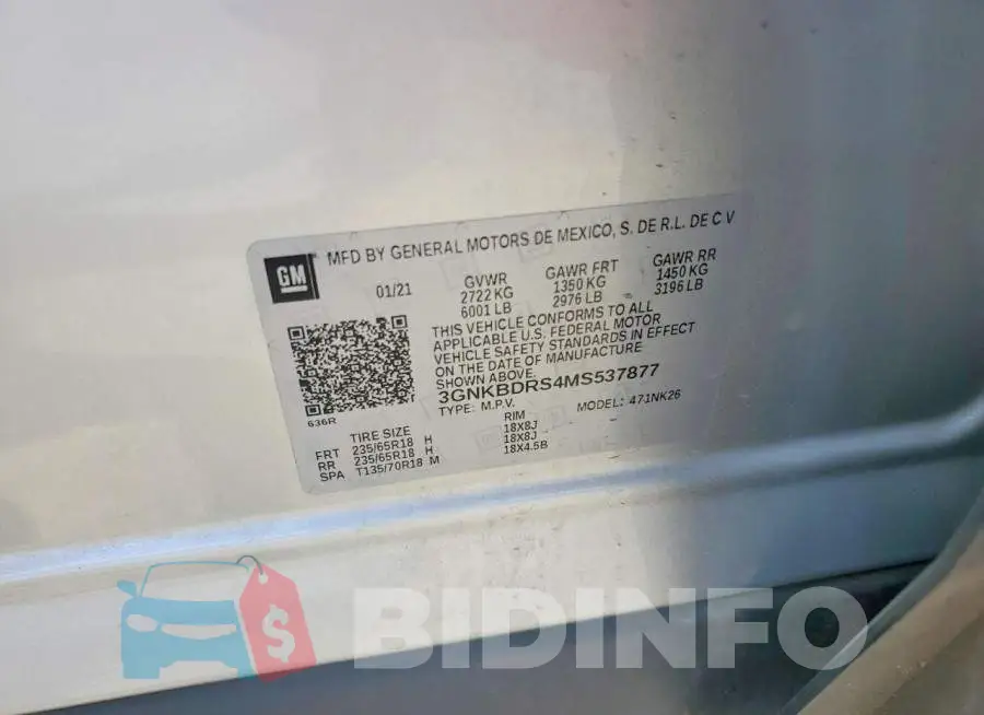 3GNKBDRS4MS537877 Photo# 13
