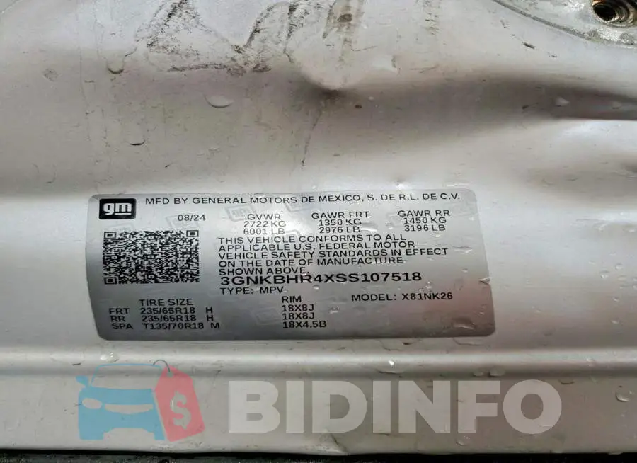 3GNKBHR4XSS107518 Photo# 14