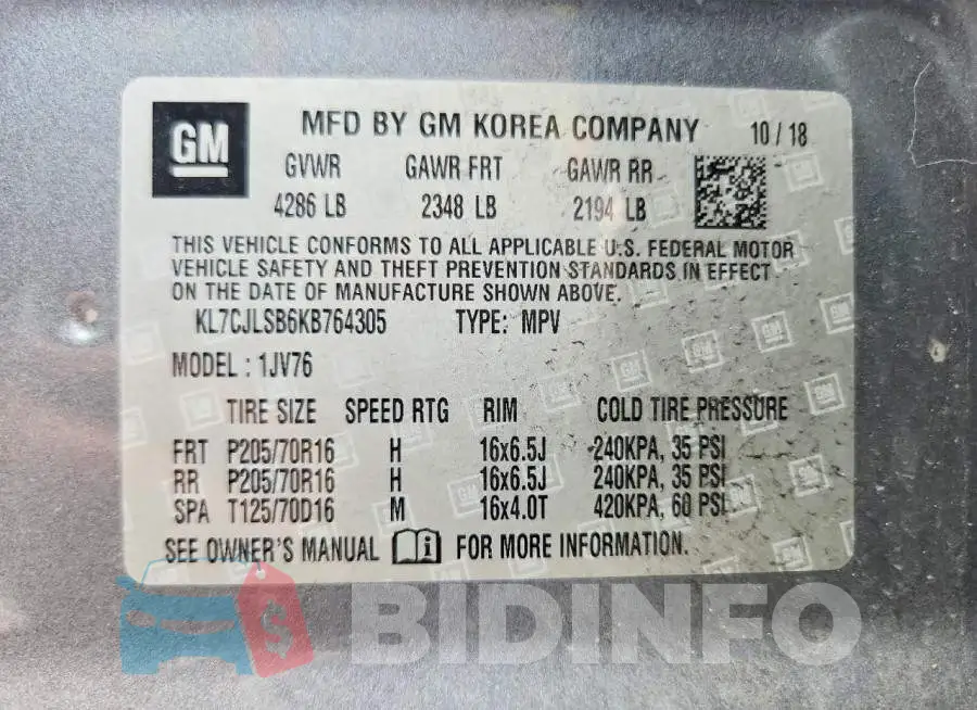 KL7CJLSB6KB764305 Photo# 13