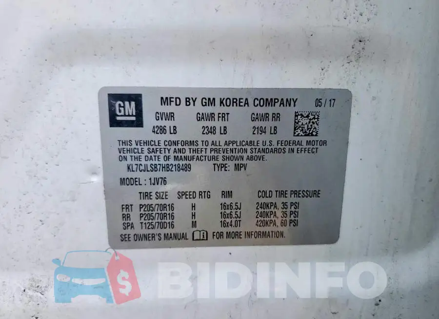 KL7CJLSB7HB218489 Photo# 13