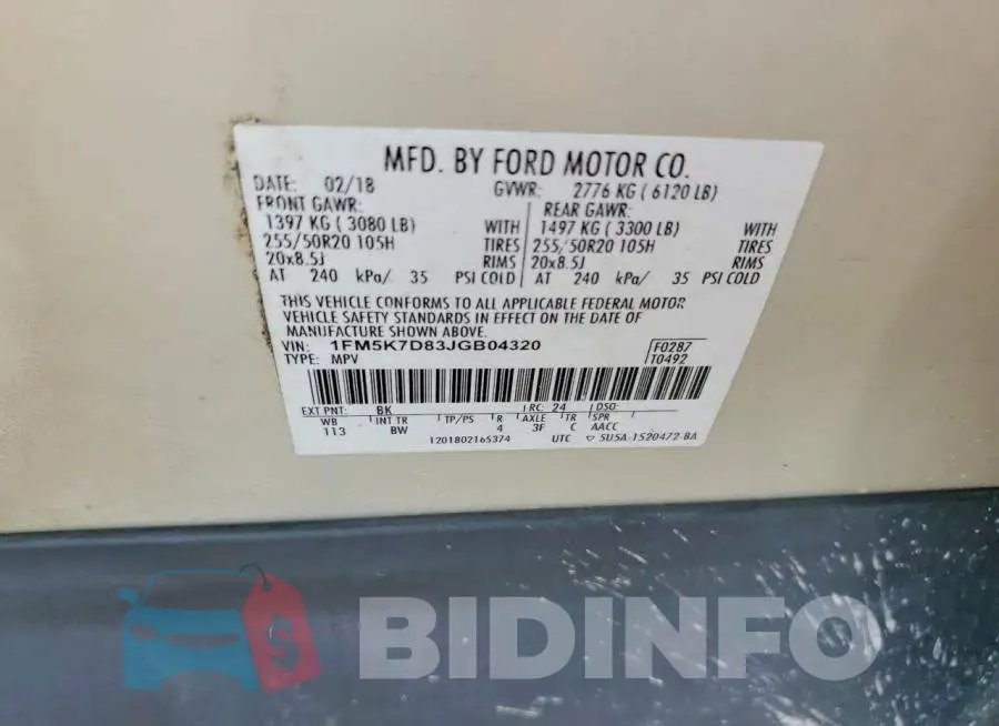1FM5K7D83JGB04320 Photo# 13